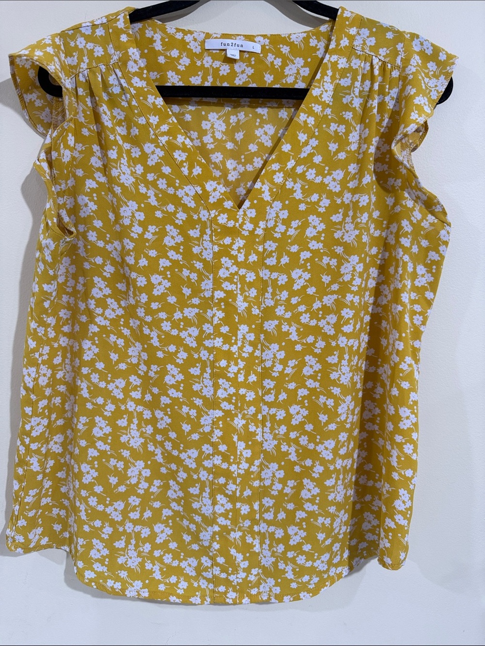 fun 2 fun Mustard Yellow Floral V-Neck Flutter Sleeve Blouse